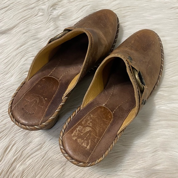 Frye Charlotte Ring Harness Brown Distressed Leather Clogs Slip On Mules Western - Picture 6 of 10